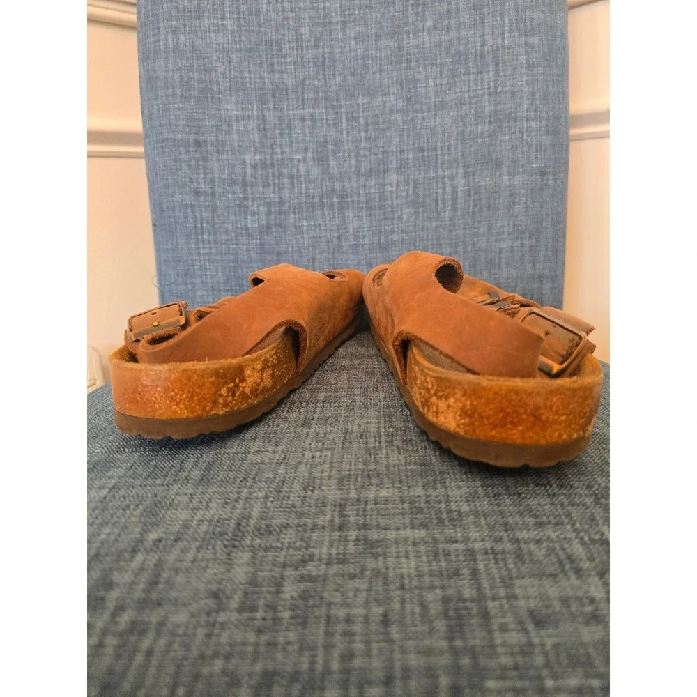Birkenstock Milano Sandals Mens 44 M11 Oiled Leather Tobacco Brown 034191